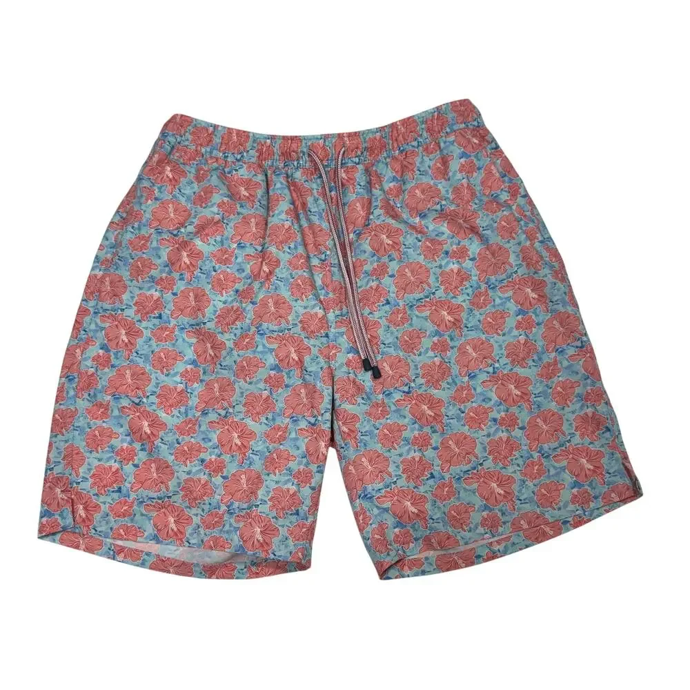 Peter Millar Seaside Swimming Trunks Size Large Hibiscus Flowers